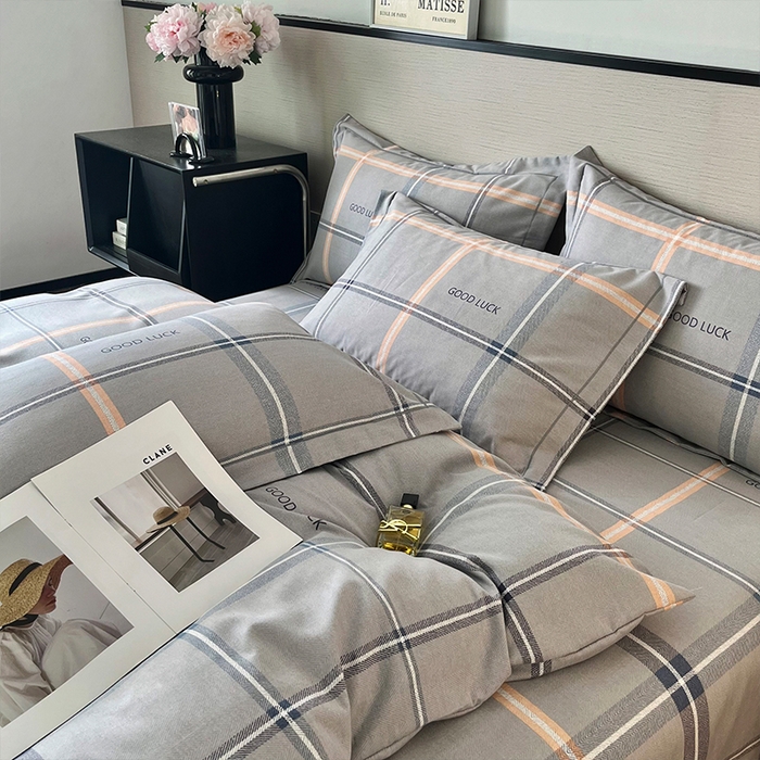 91家纺网 家纺一手货源 找家纺 帛美家纺 2025年新款加厚纯棉全棉磨毛印花四件套 法兰克-灰