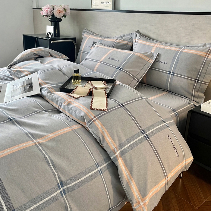 91家纺网 家纺一手货源 找家纺 帛美家纺 2025年新款加厚纯棉全棉磨毛印花四件套 法兰克-灰