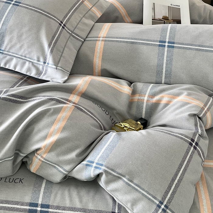 91家纺网 家纺一手货源 找家纺 帛美家纺 2025年新款加厚纯棉全棉磨毛印花四件套 法兰克-灰