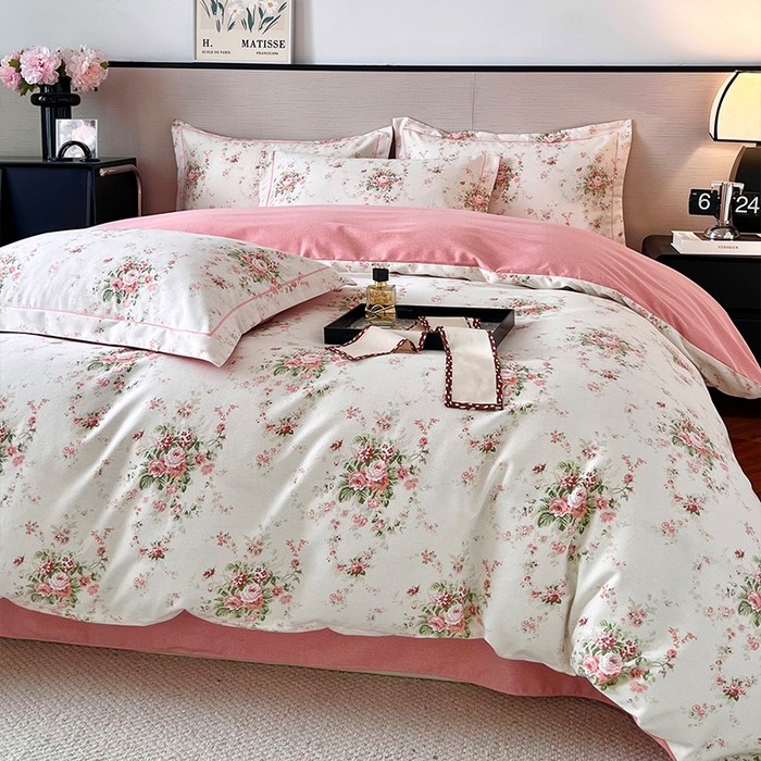 91家纺网 家纺一手货源 找家纺 帛美家纺 2025年新款加厚纯棉全棉磨毛印花四件套 繁花似锦米