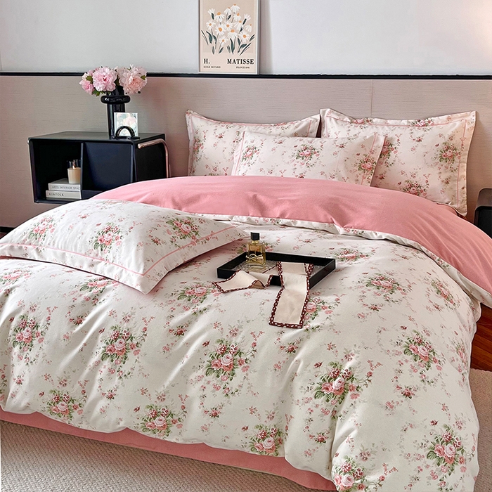 91家纺网 家纺一手货源 找家纺 帛美家纺 2025年新款加厚纯棉全棉磨毛印花四件套 繁花似锦米