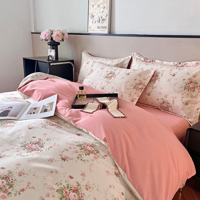 91家纺网 家纺一手货源 找家纺 帛美家纺 2025年新款加厚纯棉全棉磨毛印花四件套 繁花似锦米