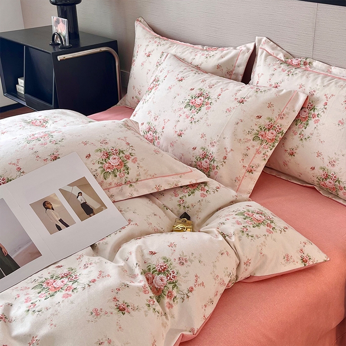 91家纺网 家纺一手货源 找家纺 帛美家纺 2025年新款加厚纯棉全棉磨毛印花四件套 繁花似锦米