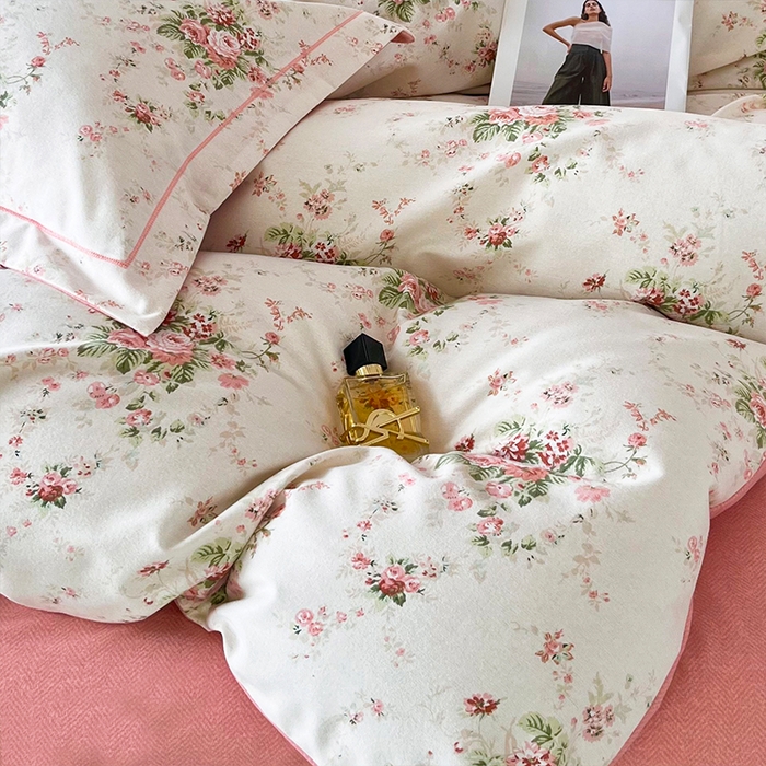 91家纺网 家纺一手货源 找家纺 帛美家纺 2025年新款加厚纯棉全棉磨毛印花四件套 繁花似锦米