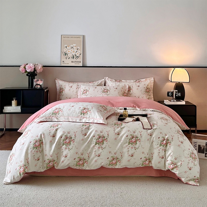 91家纺网 家纺一手货源 找家纺 帛美家纺 2025年新款加厚纯棉全棉磨毛印花四件套 繁花似锦米