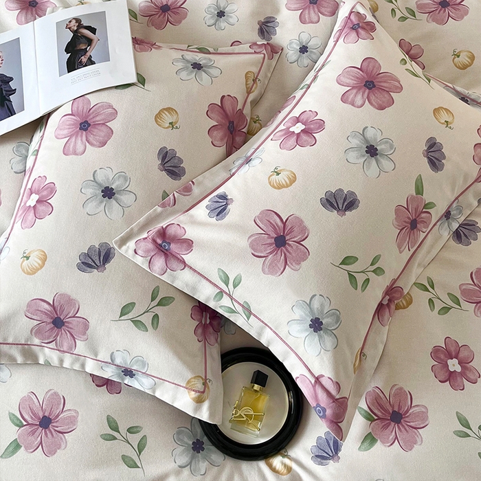 91家纺网 家纺一手货源 找家纺 帛美家纺 2025年新款加厚纯棉全棉磨毛印花四件套 好春光-紫