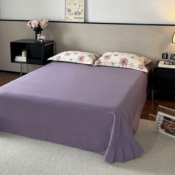 91家纺网 家纺一手货源 找家纺 帛美家纺 2025年新款加厚纯棉全棉磨毛印花四件套 好春光-紫