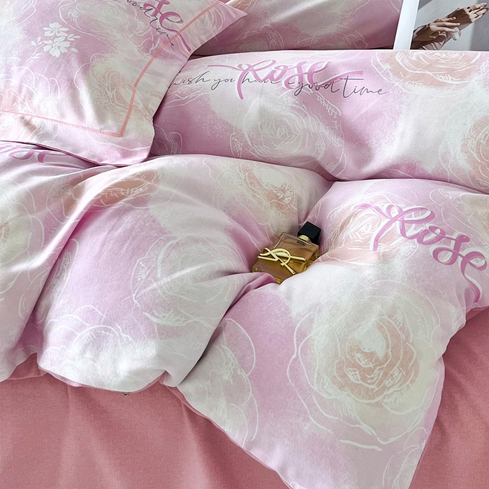 91家纺网 家纺一手货源 找家纺 帛美家纺 2025年新款加厚纯棉全棉磨毛印花四件套 花香满园-粉