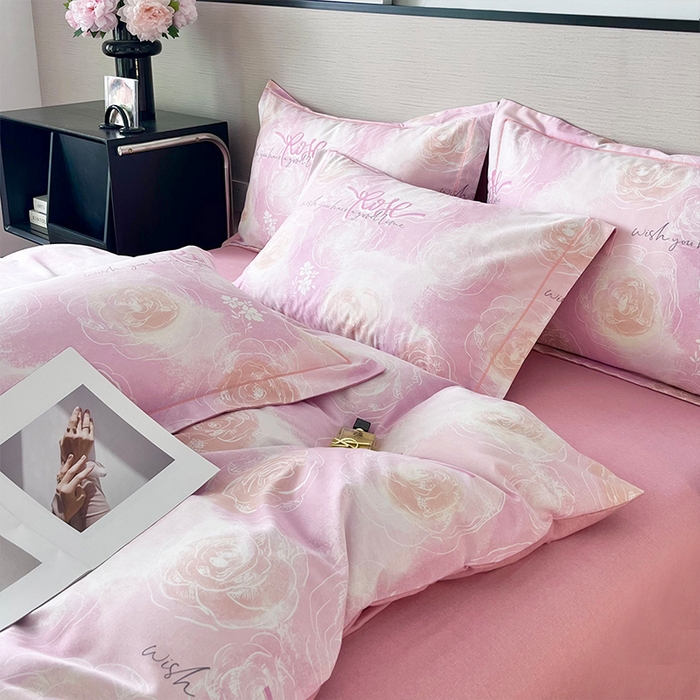 91家纺网 家纺一手货源 找家纺 帛美家纺 2025年新款加厚纯棉全棉磨毛印花四件套 花香满园-粉