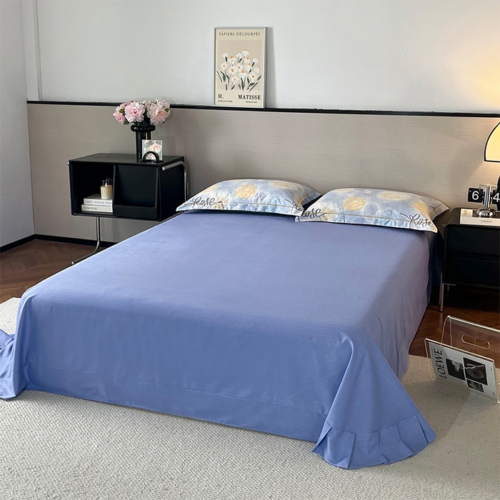 91家纺网 家纺一手货源 找家纺 帛美家纺 2025年新款加厚纯棉全棉磨毛印花四件套 花香满园-蓝