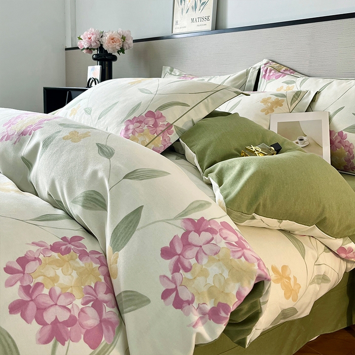 帛美家纺 2025年新款加厚纯棉全棉磨毛印花四件套 花月令-米