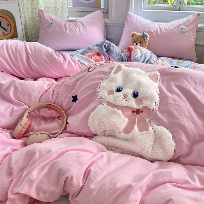 91家纺网 家纺一手货源 找家纺 优尚佳生活馆 2025新款水洗棉印花贴布绣四件套【提供买家秀】 安吉拉