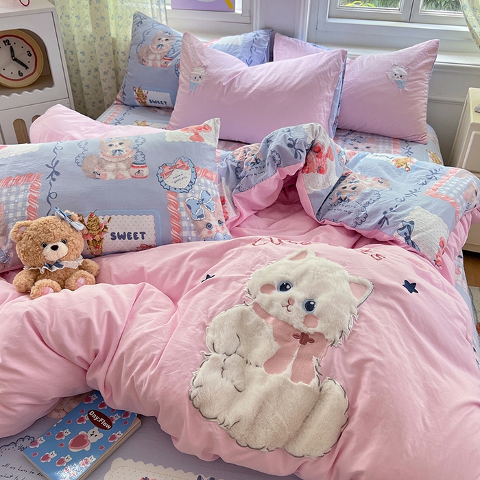 优尚佳生活馆 2025新款水洗棉印花贴布绣四件套【提供买家秀】 安吉拉