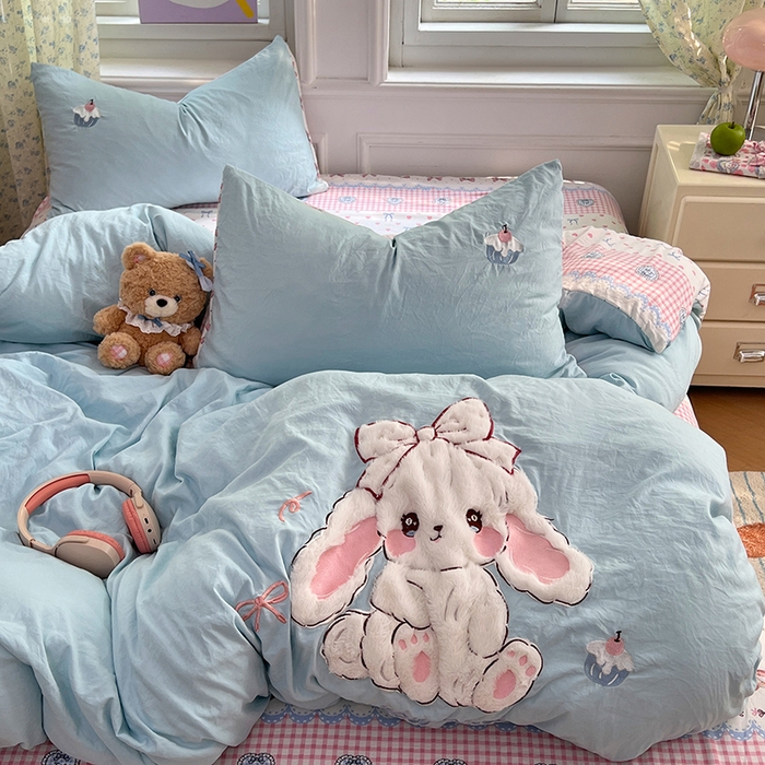 91家纺网 家纺一手货源 找家纺 优尚佳生活馆 2025新款水洗棉印花贴布绣四件套【提供买家秀】 朱迪兔