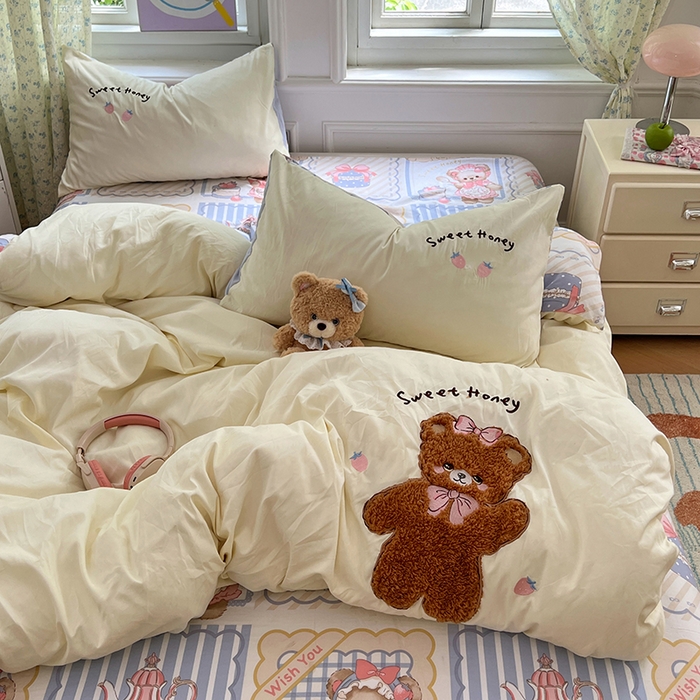 91家纺网 家纺一手货源 找家纺 优尚佳生活馆 2025新款水洗棉印花贴布绣四件套【提供买家秀】 帕丁顿熊