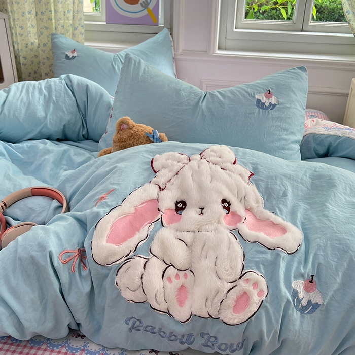 91家纺网 家纺一手货源 找家纺 优尚佳生活馆 2025新款水洗棉印花贴布绣四件套【提供买家秀】 朱迪兔