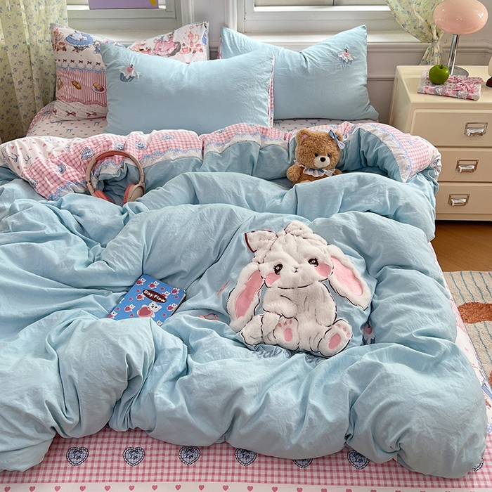 91家纺网 家纺一手货源 找家纺 优尚佳生活馆 2025新款水洗棉印花贴布绣四件套【提供买家秀】 朱迪兔