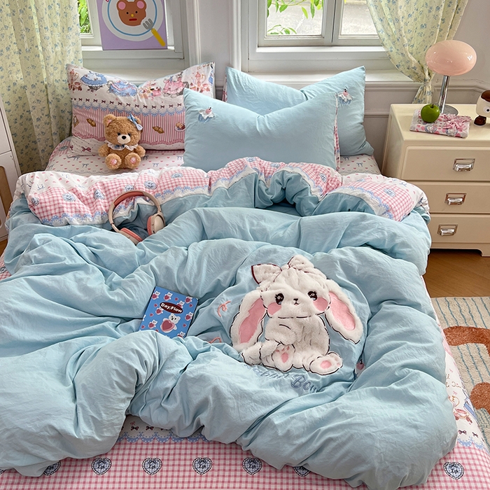 91家纺网 家纺一手货源 找家纺 优尚佳生活馆 2025新款水洗棉印花贴布绣四件套【提供买家秀】 朱迪兔