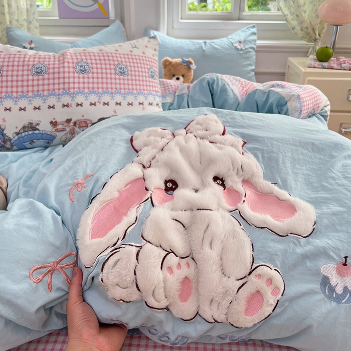 91家纺网 家纺一手货源 找家纺 优尚佳生活馆 2025新款水洗棉印花贴布绣四件套【提供买家秀】 朱迪兔