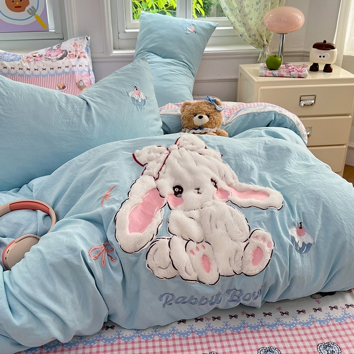 91家纺网 家纺一手货源 找家纺 优尚佳生活馆 2025新款水洗棉印花贴布绣四件套【提供买家秀】 朱迪兔