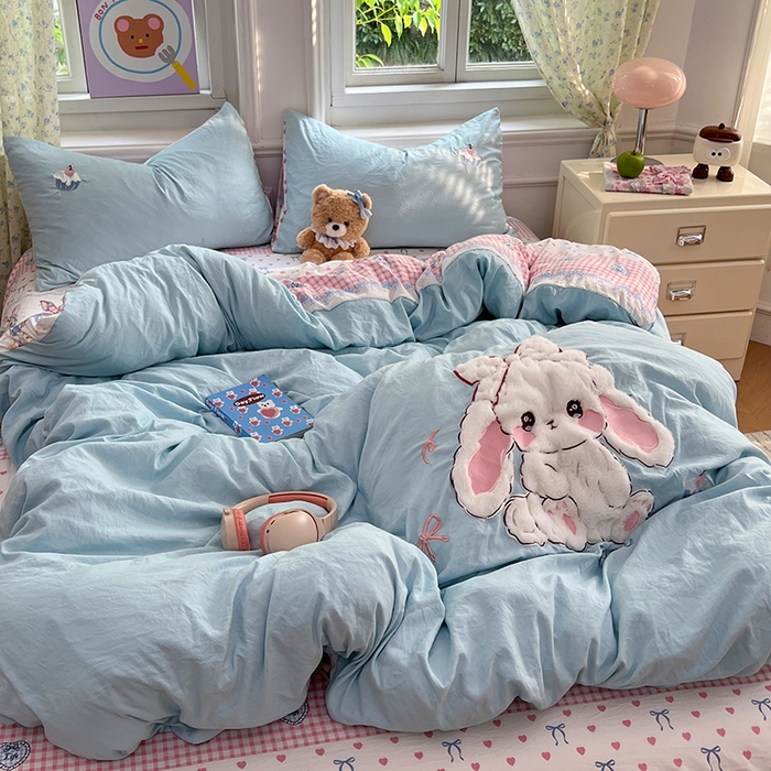 91家纺网 家纺一手货源 找家纺 优尚佳生活馆 2025新款水洗棉印花贴布绣四件套【提供买家秀】 朱迪兔