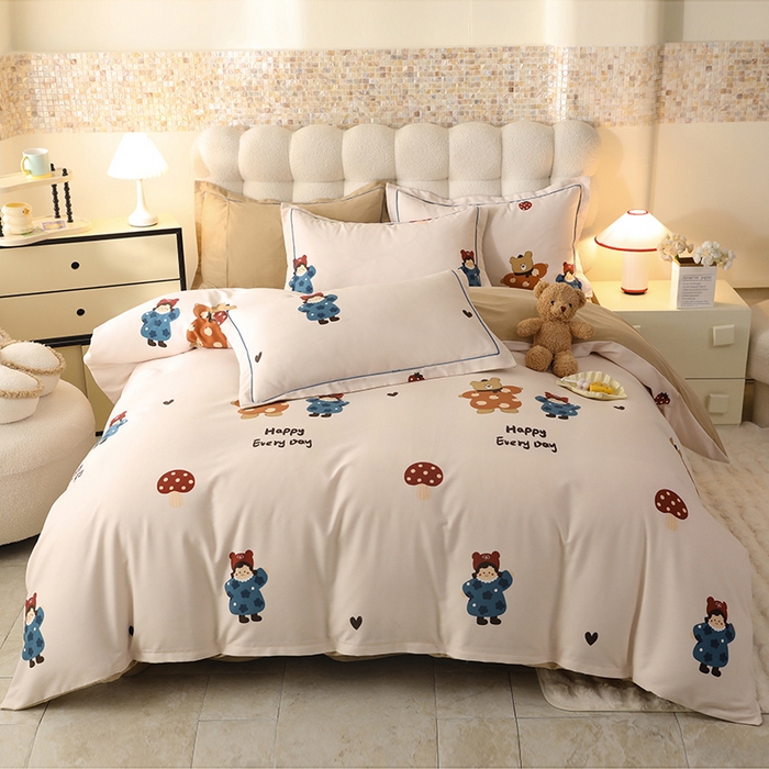 91家纺网 家纺一手货源 找家纺 帛美家纺 2025年新款加厚纯棉全棉磨毛印花四件套 快乐熊