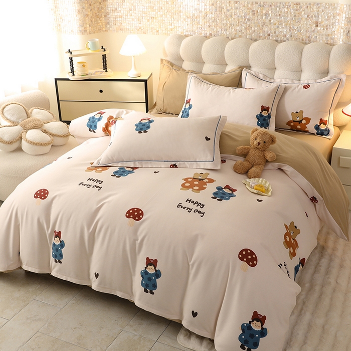 91家纺网 家纺一手货源 找家纺 帛美家纺 2025年新款加厚纯棉全棉磨毛印花四件套 快乐熊