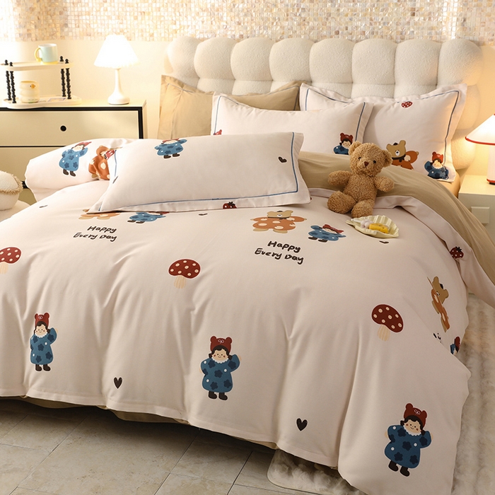 91家纺网 家纺一手货源 找家纺 帛美家纺 2025年新款加厚纯棉全棉磨毛印花四件套 快乐熊