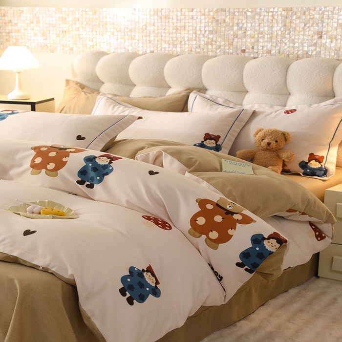 91家纺网 家纺一手货源 找家纺 帛美家纺 2025年新款加厚纯棉全棉磨毛印花四件套 快乐熊