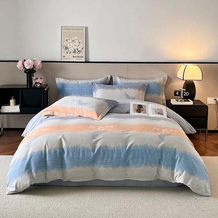 91家纺网 家纺一手货源 找家纺 帛美家纺 2025年新款加厚纯棉全棉磨毛印花四件套 莫吉托-灰