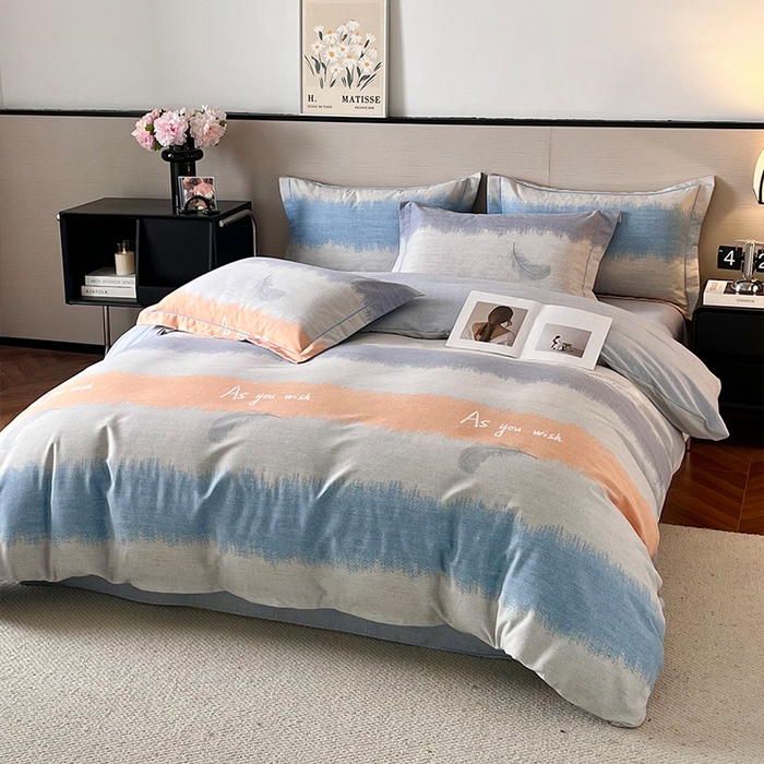 91家纺网 家纺一手货源 找家纺 帛美家纺 2025年新款加厚纯棉全棉磨毛印花四件套 莫吉托-灰