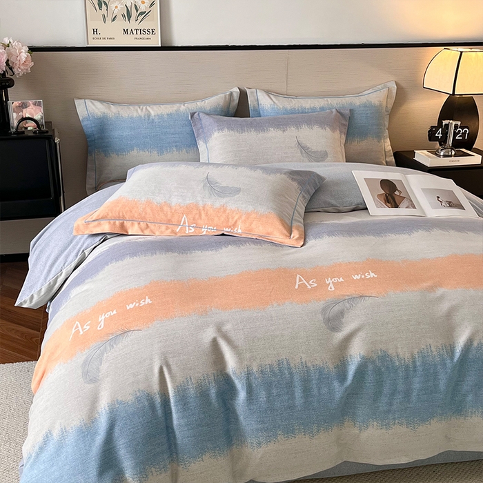 91家纺网 家纺一手货源 找家纺 帛美家纺 2025年新款加厚纯棉全棉磨毛印花四件套 莫吉托-灰