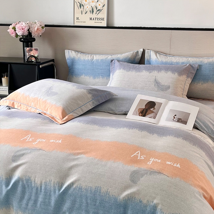 91家纺网 家纺一手货源 找家纺 帛美家纺 2025年新款加厚纯棉全棉磨毛印花四件套 莫吉托-灰