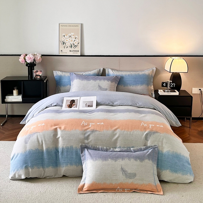 91家纺网 家纺一手货源 找家纺 帛美家纺 2025年新款加厚纯棉全棉磨毛印花四件套 莫吉托-灰