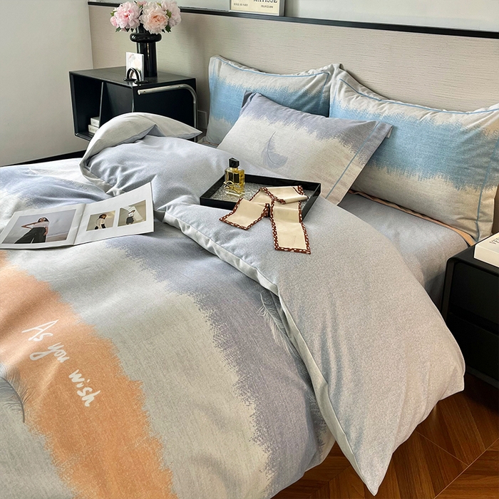 91家纺网 家纺一手货源 找家纺 帛美家纺 2025年新款加厚纯棉全棉磨毛印花四件套 莫吉托-灰