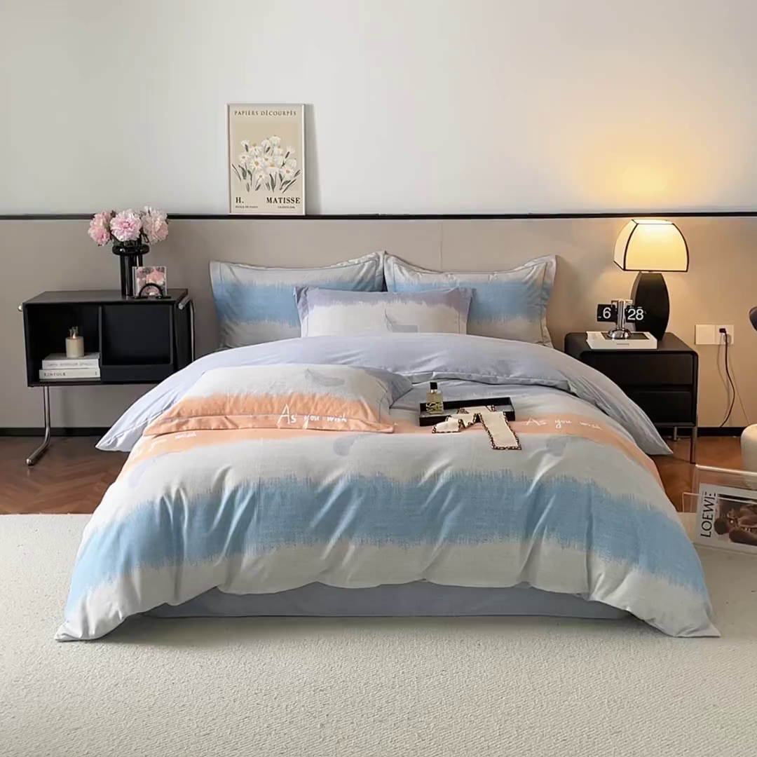 91家纺网 家纺一手货源 找家纺 帛美家纺 2025年新款加厚纯棉全棉磨毛印花四件套 莫吉托-灰