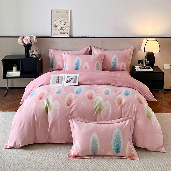 91家纺网 家纺一手货源 找家纺 帛美家纺 2025年新款加厚纯棉全棉磨毛印花四件套 秋野眠-粉