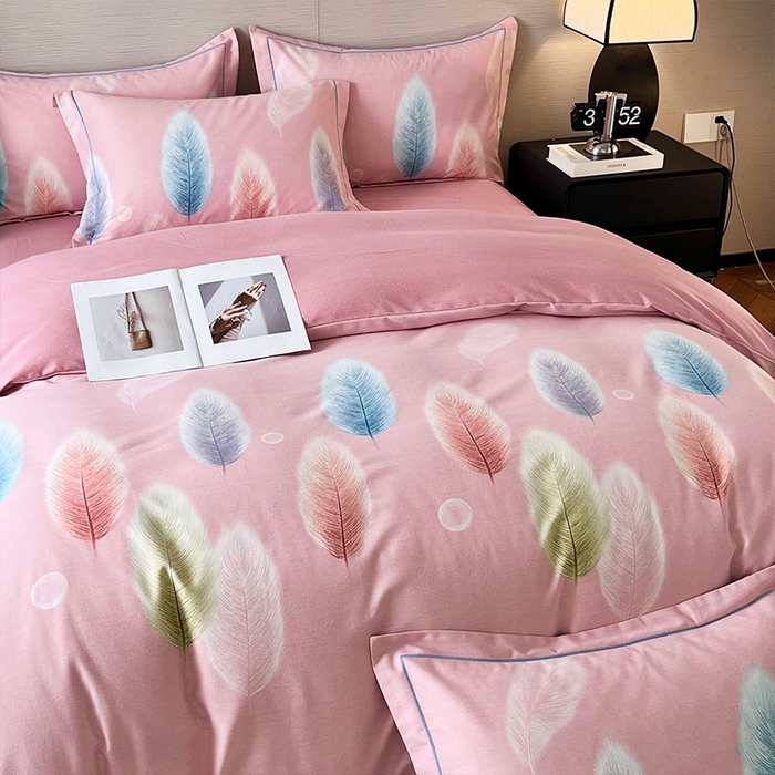 91家纺网 家纺一手货源 找家纺 帛美家纺 2025年新款加厚纯棉全棉磨毛印花四件套 秋野眠-粉