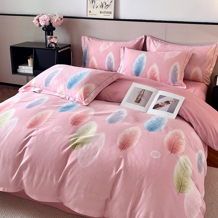 91家纺网 家纺一手货源 找家纺 帛美家纺 2025年新款加厚纯棉全棉磨毛印花四件套 秋野眠-粉