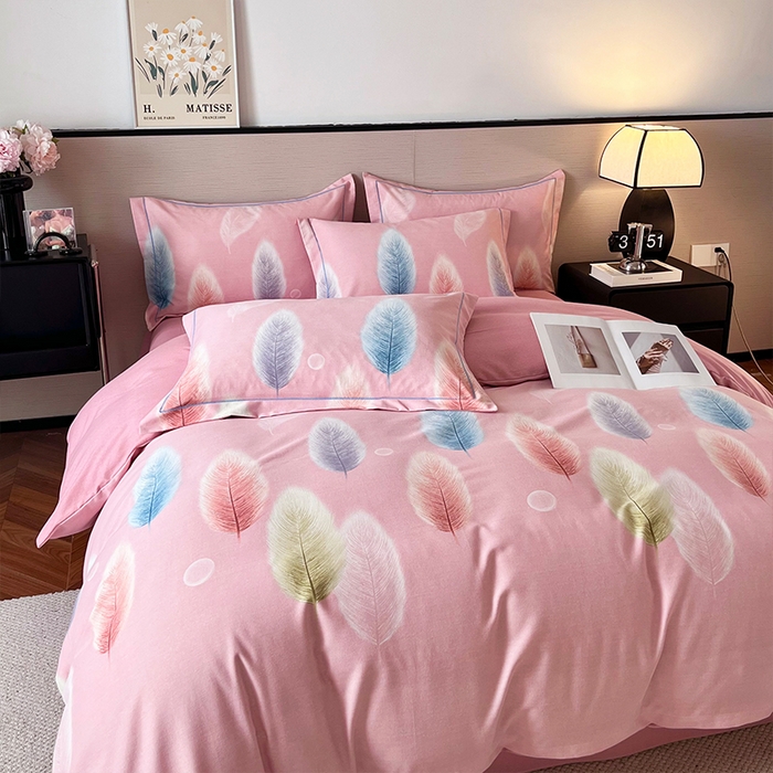 91家纺网 家纺一手货源 找家纺 帛美家纺 2025年新款加厚纯棉全棉磨毛印花四件套 秋野眠-粉