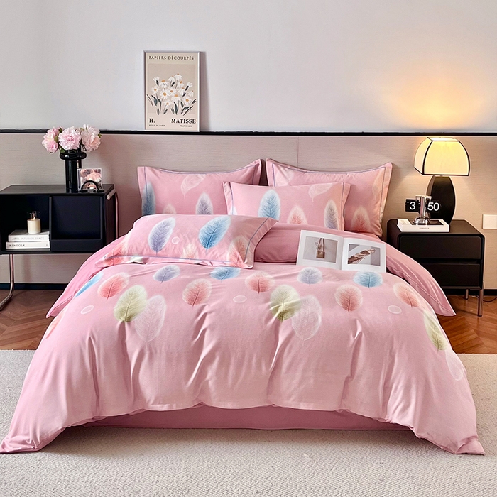 91家纺网 家纺一手货源 找家纺 帛美家纺 2025年新款加厚纯棉全棉磨毛印花四件套 秋野眠-粉