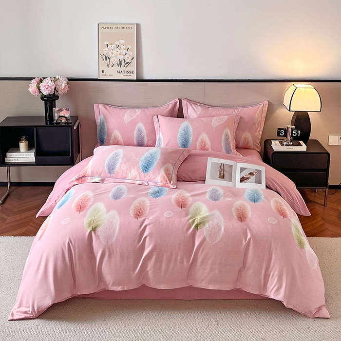 91家纺网 家纺一手货源 找家纺 帛美家纺 2025年新款加厚纯棉全棉磨毛印花四件套 秋野眠-粉