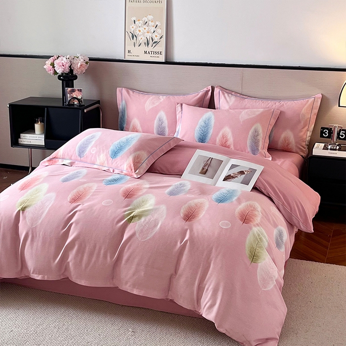 91家纺网 家纺一手货源 找家纺 帛美家纺 2025年新款加厚纯棉全棉磨毛印花四件套 秋野眠-粉