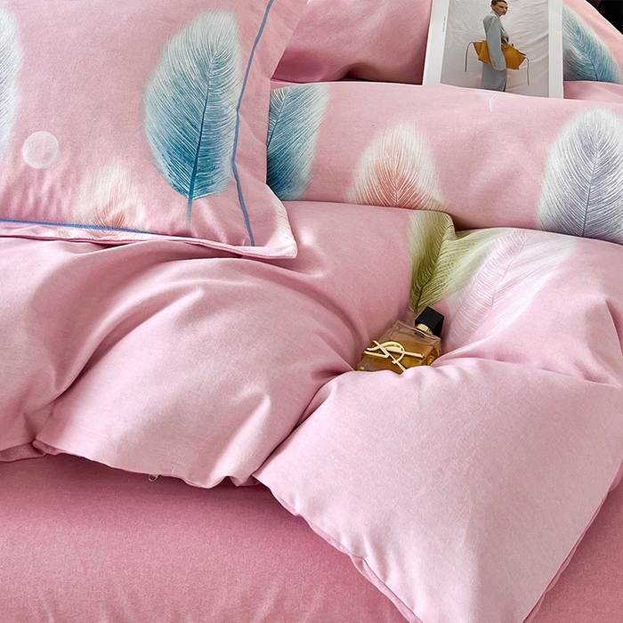 91家纺网 家纺一手货源 找家纺 帛美家纺 2025年新款加厚纯棉全棉磨毛印花四件套 秋野眠-粉