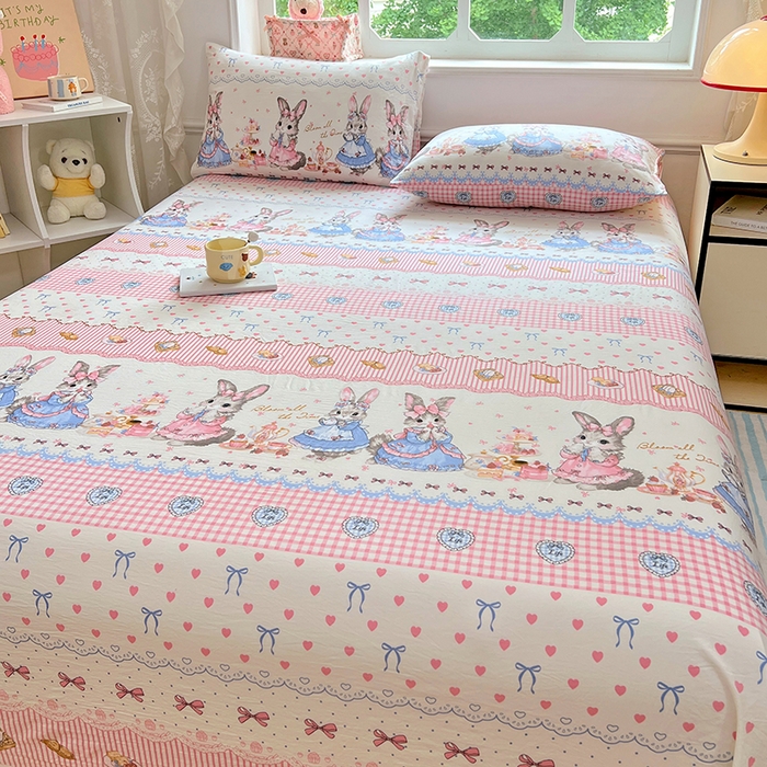 91家纺网 家纺一手货源 找家纺 优尚佳生活馆 2025新款亲肤水洗棉印花床单单品床单单件单床单 床单款-安妮兔