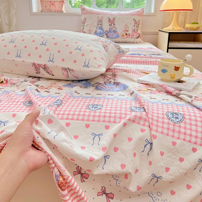 91家纺网 家纺一手货源 找家纺 优尚佳生活馆 2025新款亲肤水洗棉印花床单单品床单单件单床单 床单款-安妮兔