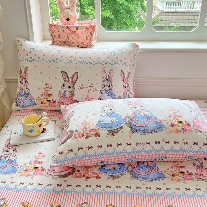 91家纺网 家纺一手货源 找家纺 优尚佳生活馆 2025新款亲肤水洗棉印花床单单品床单单件单床单 床单款-安妮兔