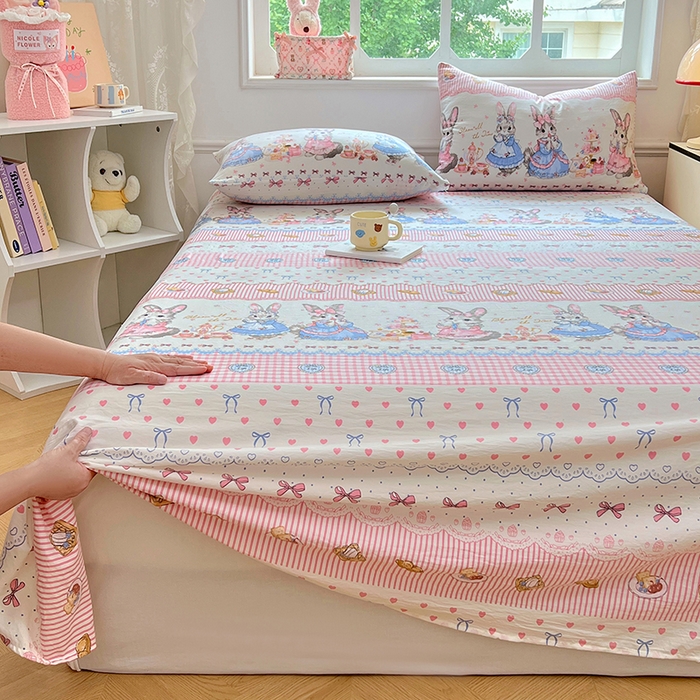 91家纺网 家纺一手货源 找家纺 优尚佳生活馆 2025新款亲肤水洗棉印花床单单品床单单件单床单 床单款-安妮兔