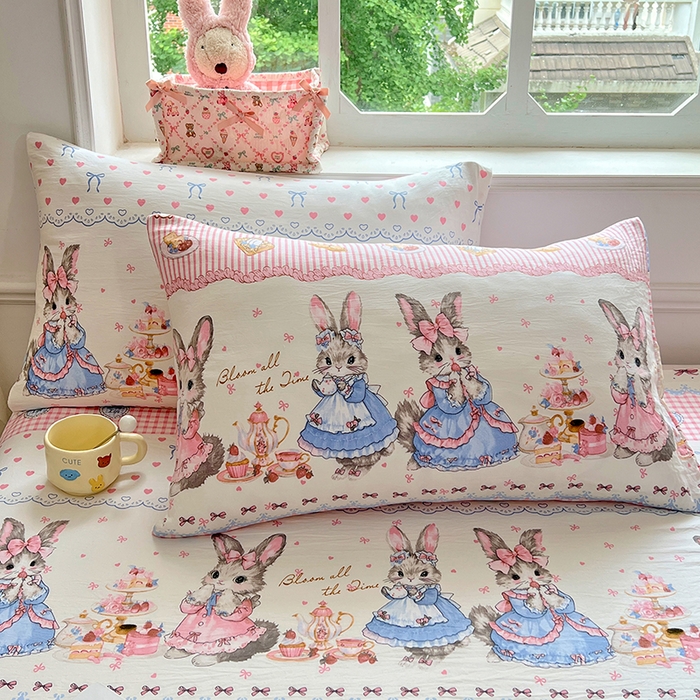 91家纺网 家纺一手货源 找家纺 优尚佳生活馆 2025新款亲肤水洗棉印花床单单品床单单件单床单 床单款-安妮兔