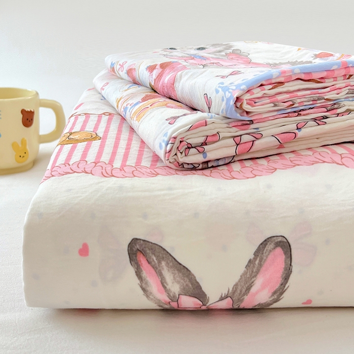 91家纺网 家纺一手货源 找家纺 优尚佳生活馆 2025新款亲肤水洗棉印花床单单品床单单件单床单 床单款-安妮兔